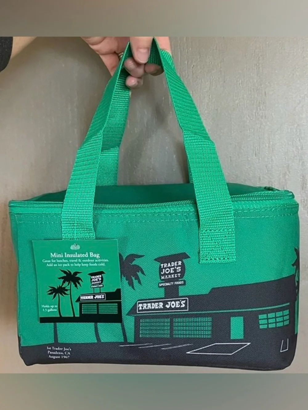 🌺NWT Trader Joe's Green w/Lime Insulated Mini Tote Bag - Holiday 2025